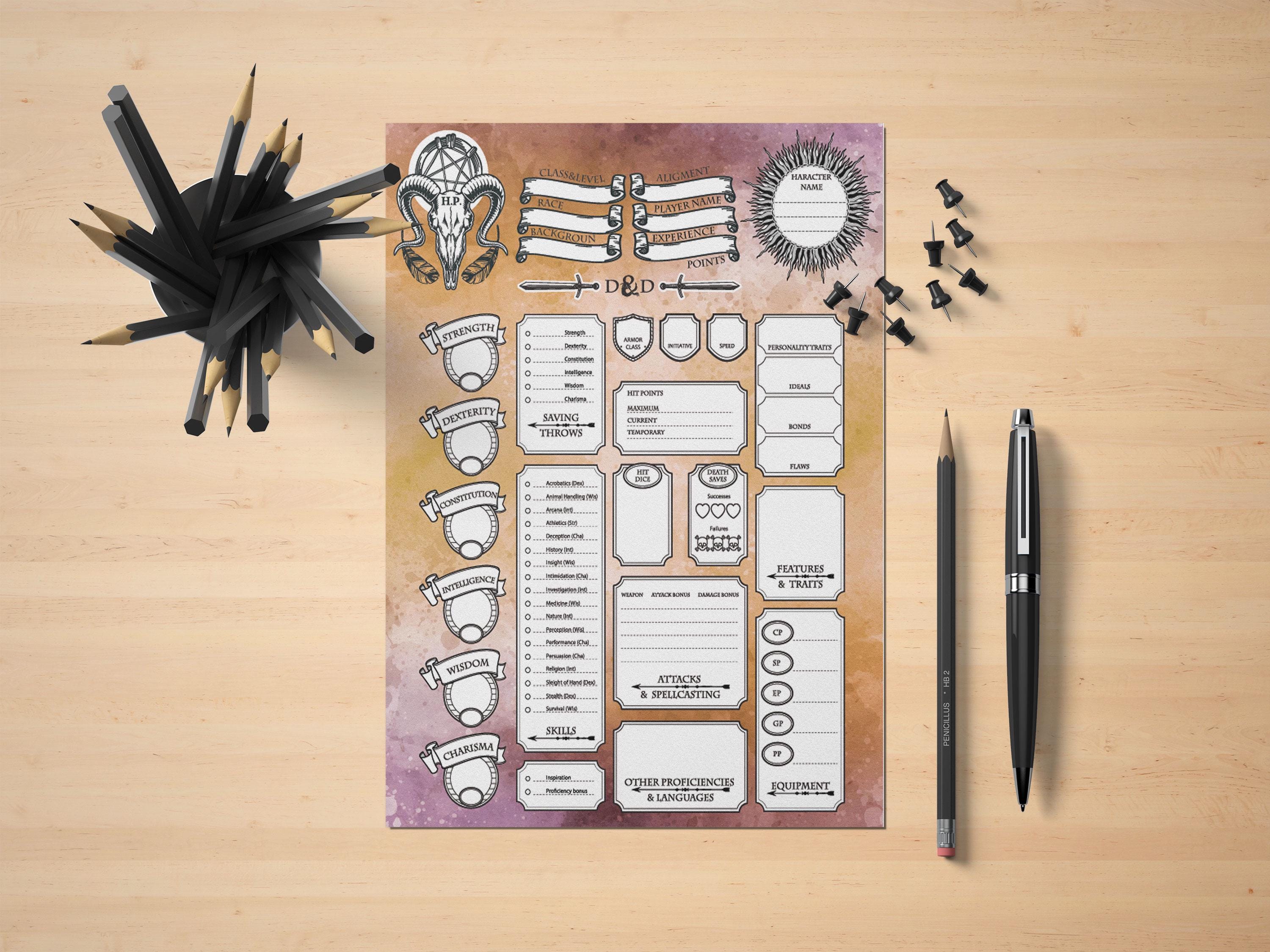 D D CHARACTER SHEETS visual data 5