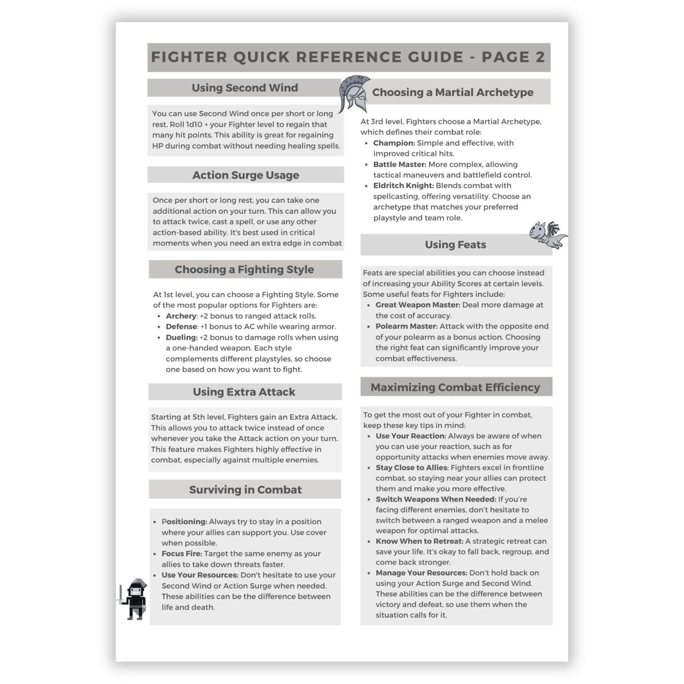 D&D 5e Fighter Cheat Sheet - Master the Rules and Improve Your Game - Etsy