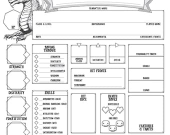 Ficha de Personagem Universal para D&D 5e – Download Digital em PDF para Impressão para Todas as Classes