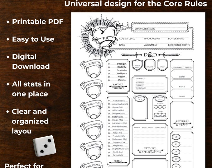 Karta postaci DND do druku w formacie PDF – zasady 5e i 2024 | Karta