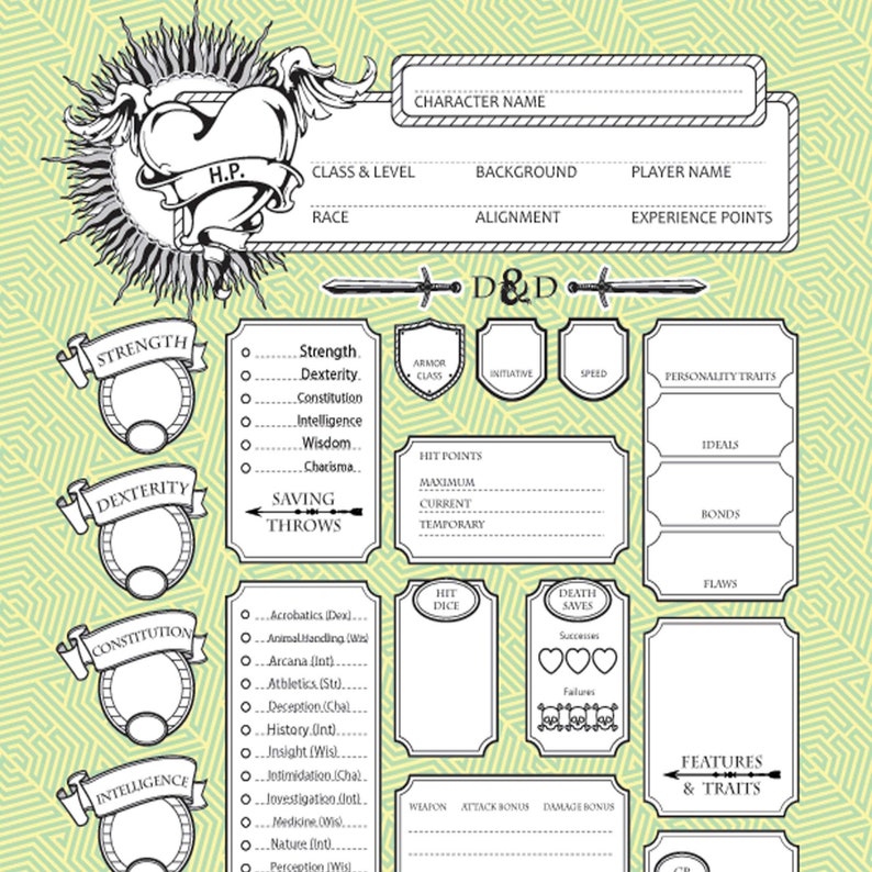Dnd 5e Character Sheet Printable PDF Customizable, Stylish, Organized ...