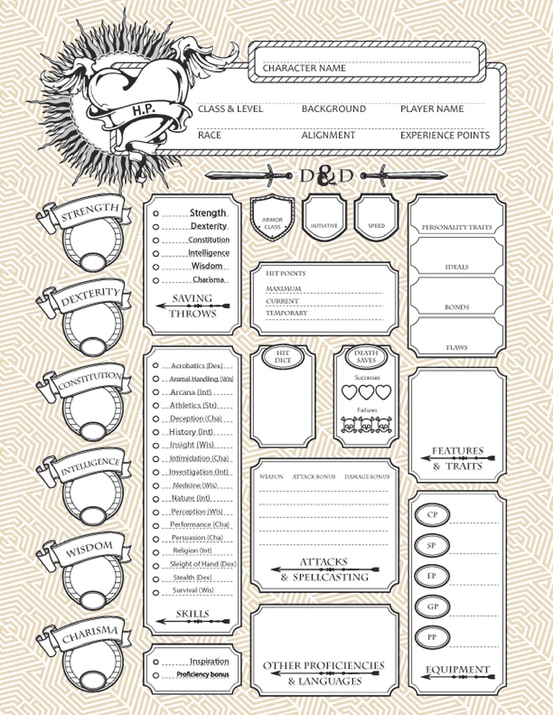 Jump Into Your Adventure Ultimate Dnd Character Sheet Printable PDF Etsy