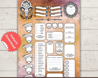 Printable D&D 5e Character Sheet PDF for Tabletop RPGs (Digital Download)