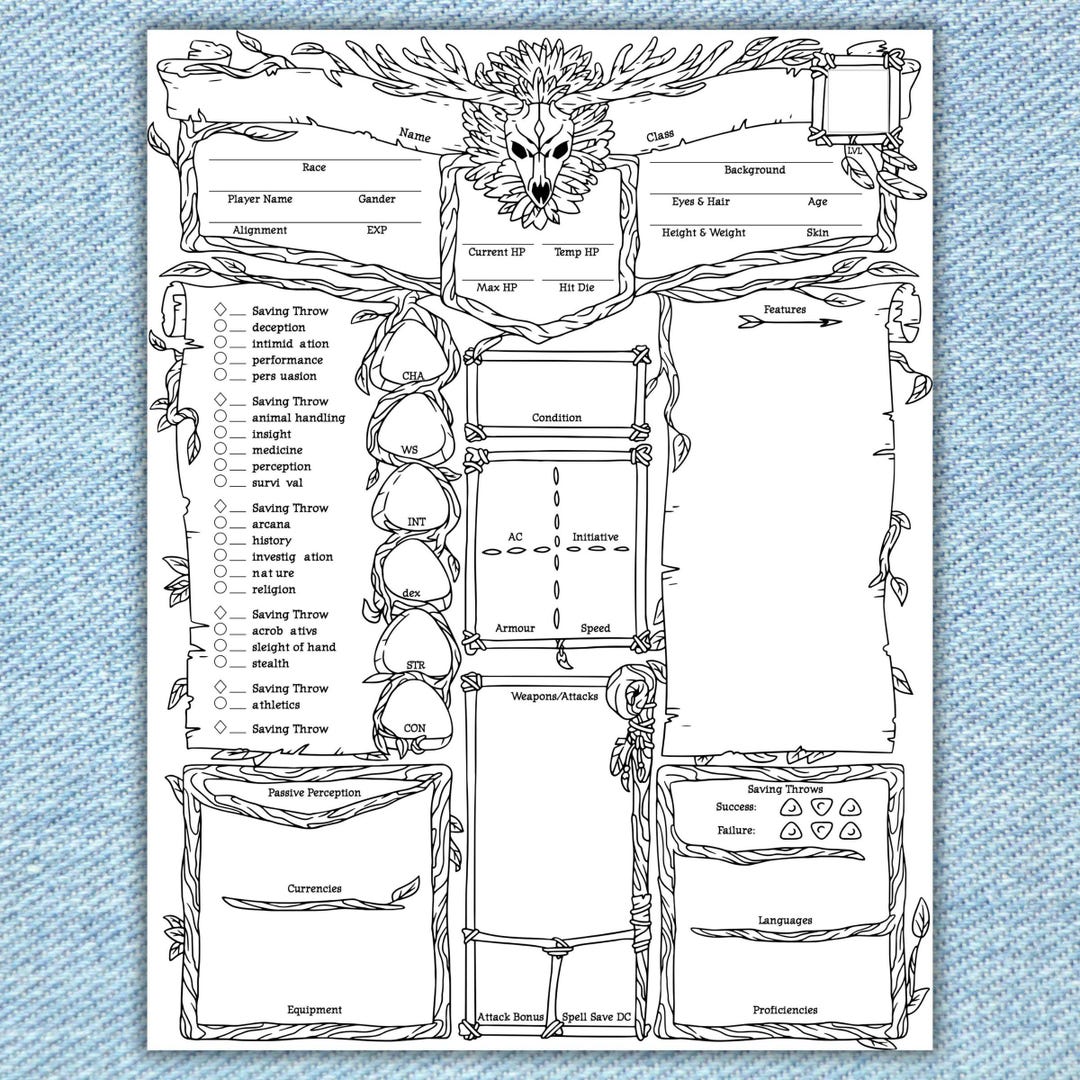 Editable Dnd 5e Character Sheet PDF | Printable Druid Sheet | Digital ...