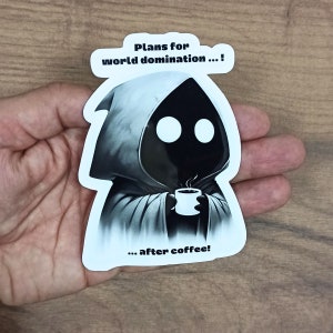 Lustige DnD Aufkleber | "Pläne für die Weltdominanz... Nach dem Kaffee!" | Perfektes D & D-Geschenk