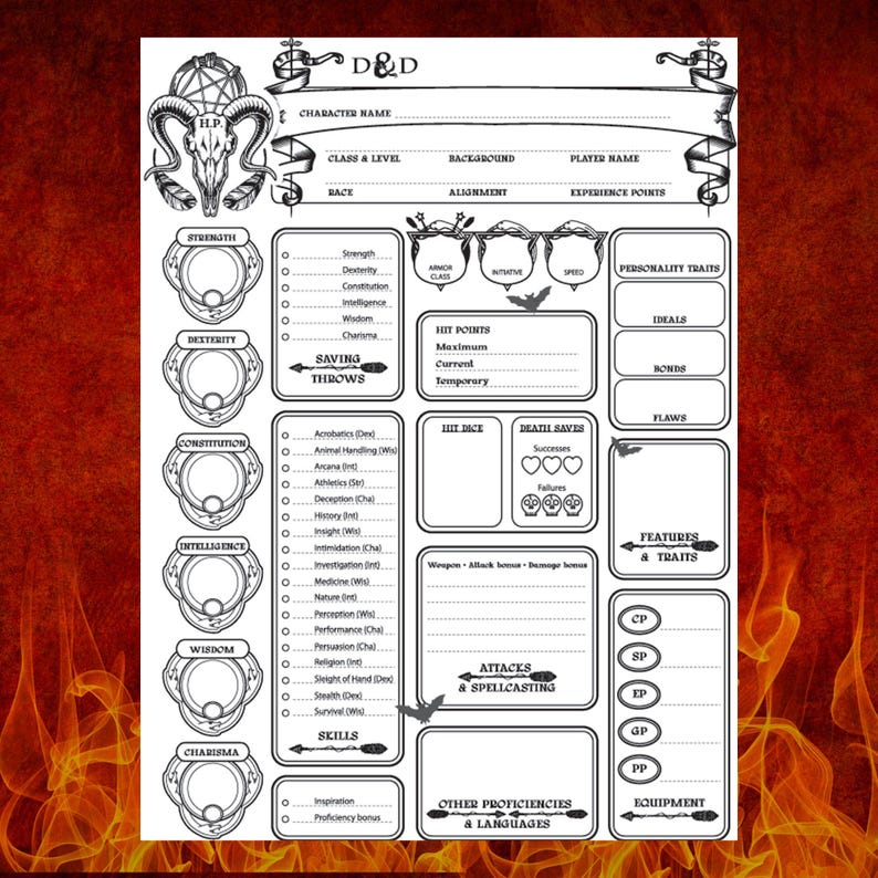 5E Character Sheet Dnd Printable Gift for Dnd Lovers - Etsy