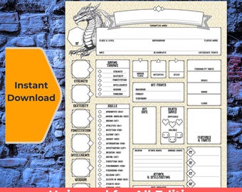 DnD Character Sheet PDF for Tabletop RPG Players (Digital Download)