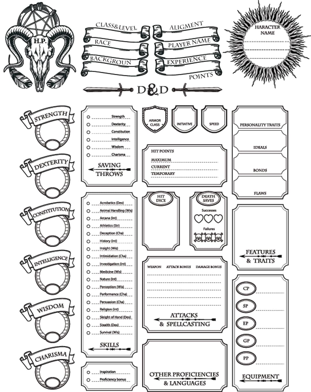 Ultimate Dnd Character Sheet Printable PDF Customize Your Adventure Etsy