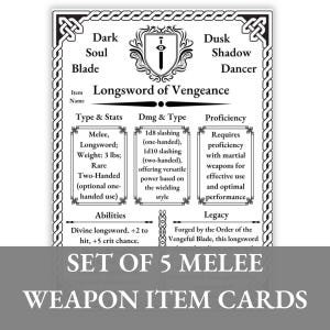 5 Epic Melee Weapons | DnD Printable Item Cards | Dungeon Master&#39;s Toolkit