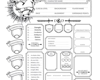 DnD 5e Character Sheet Printable PDF – Customizable Digital Download Letter Size