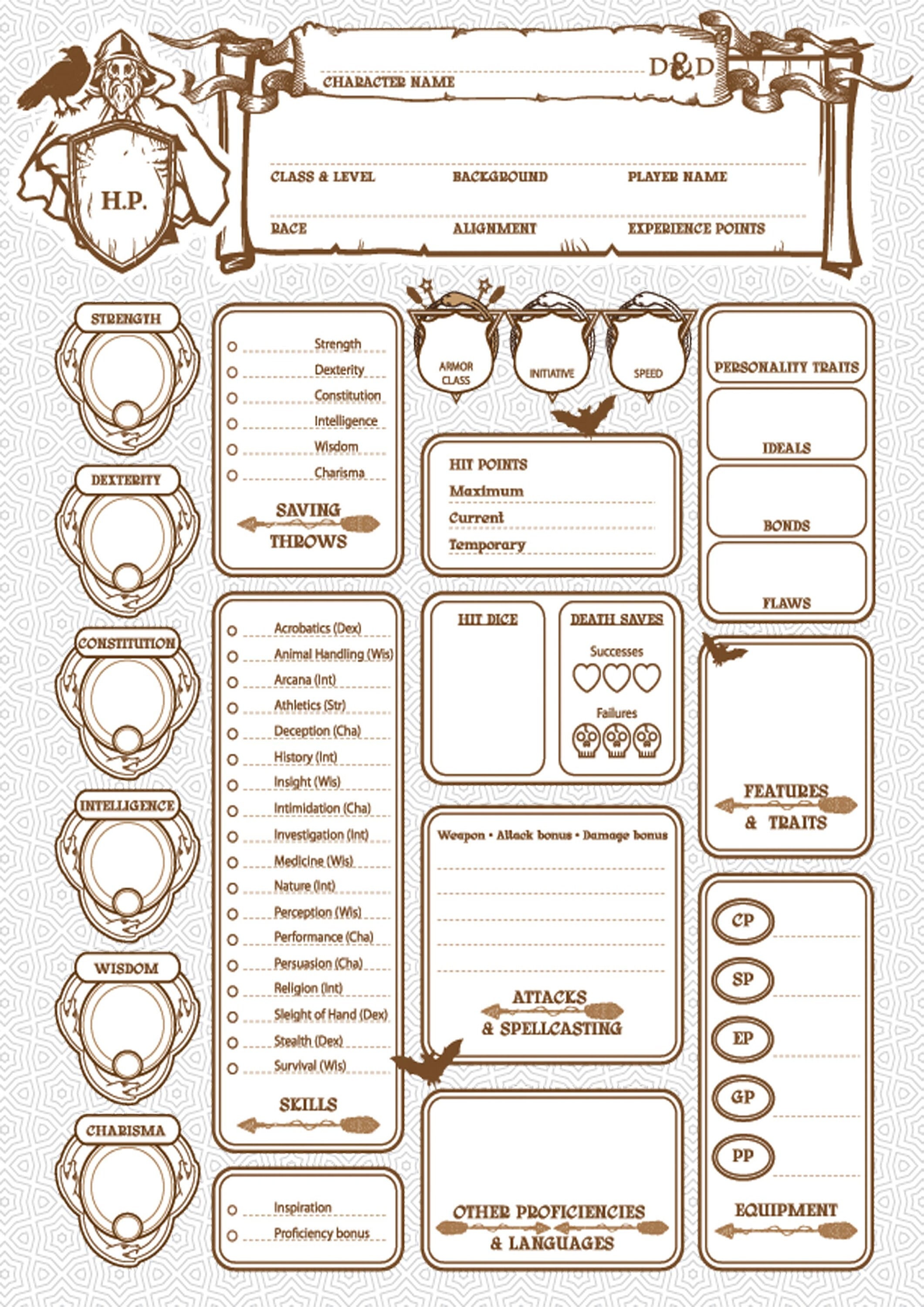 Dnd Character Sheet Pdf Printable D D 5e Character Journal