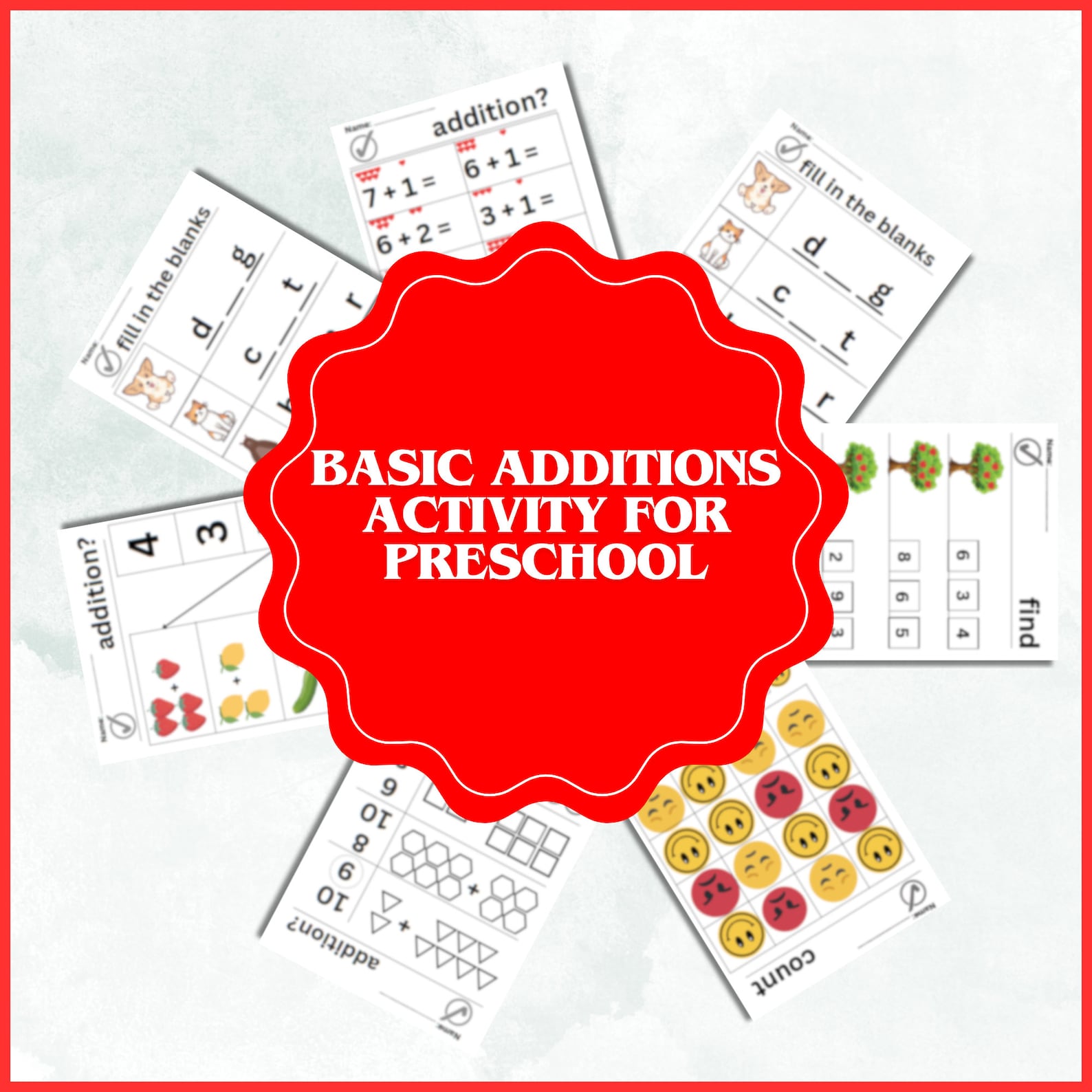 Printable Basic Addition Math Digital Worksheets for Kindergarten ,1st ...