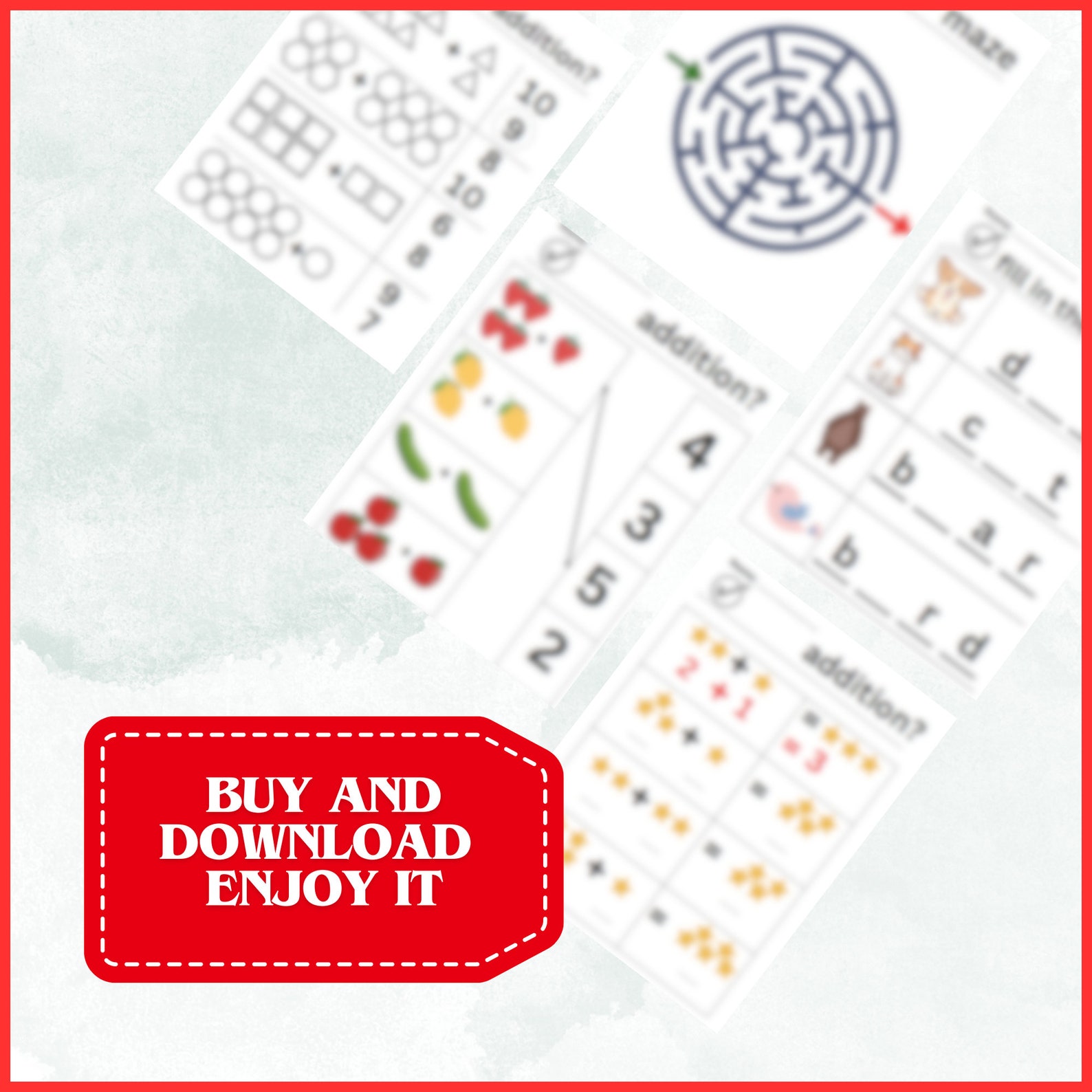 Printable Basic Addition Math Digital Worksheets for Kindergarten ,1st ...