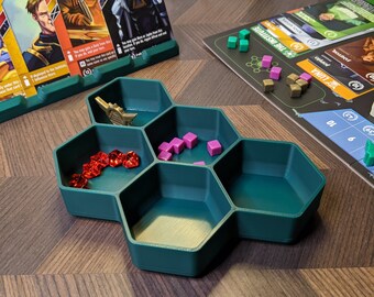 Board Game Token Tray Stackable 5 bin Hexagon Token Tray, Organizer, and Resource Bank for board game players