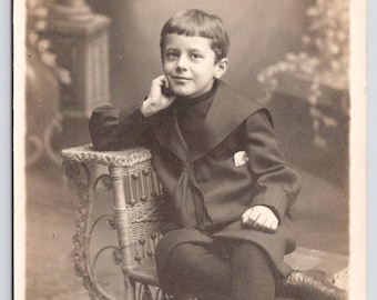 Antique Real Photo Postcard, Vintage Young Boy RPPC, Boy wearing antique suit, 1900s Unposted