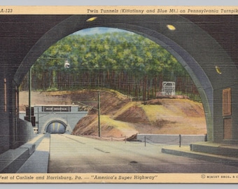Antique Postcard, Twin Tunnels (Kittatinny & Blue Mt.) on Pennsylvania Turnpike, West of Carlisle and Harrisburg Pennsylvania, Posted 1944
