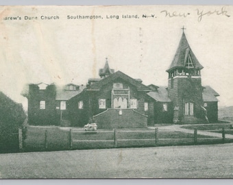 Antique Postcard, St. Andrew's Dune Church, Southampton Long Island New York, Posted 1938