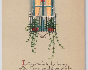 Antique Postcard, A Merry Christmas Wish, 1910s Christmas Postcard