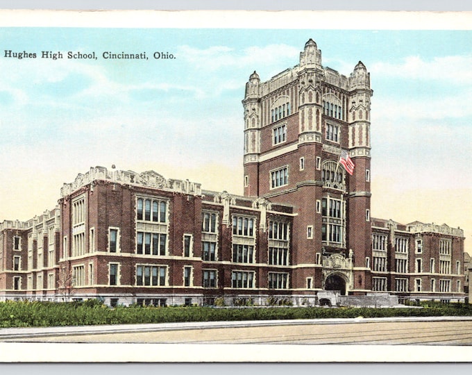 Antique Postcard, Hughes High School Building, Cincinnati Ohio, 1920s