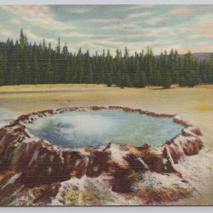Antique Postcard, Punch Bowl Spring, Upper Geyser Basin, Yellowstone National Park Wyoming, Posted 1956