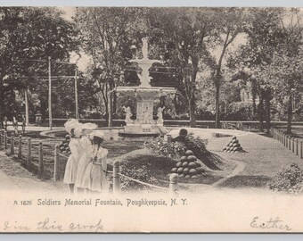 Antique Postcard, Soldiers Memorial Fountain, Poughkeepsie New York, Posted 1905 UDB, The Rotograph Co.