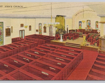 Antique Postcard, Old St. John's Church interior, Richmond Virginia, Posted 1947
