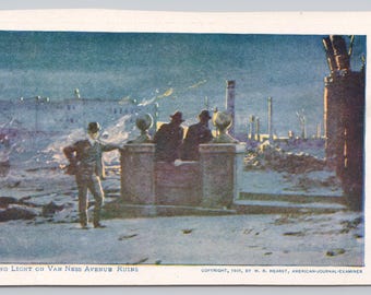 Antique Postcard, Evening Light on Van Ness Avenue Ruins, San Francisco California, 1906 Postcard