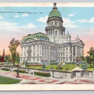 Antique Postcard, Illinois State Capitol Building, Springfield Illinois, 1946 Linen Postcard