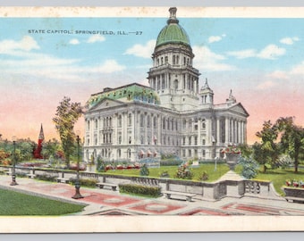 Antique Postcard, Illinois State Capitol Building, Springfield Illinois, 1946 Linen Postcard