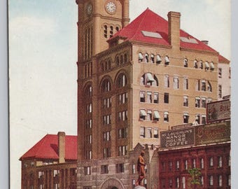 Antique Postcard, Illinois Central Depot, Chicago Illinois, manor house coffee sign, 1910s Divided Back Postcard