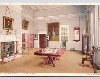Antique Postcard, The Banquet Hall at George Washington's House, Mt. Vernon Virginia, 1920s unposted
