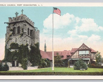 Antique Postcard, Catholic Church, Port Washington Long Island New York, 1920s unposted