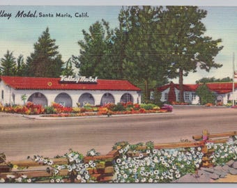 Antique Postcard, Valley Motel, 1507 No. Broadway, US 101, Santa Maria California, Posted 1952