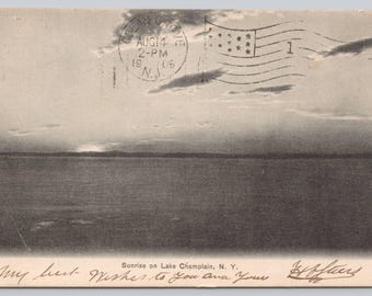 Antique Postcard, Sunrise on Lake Champlain New York, Posted 1906, Undivided Back Postcard