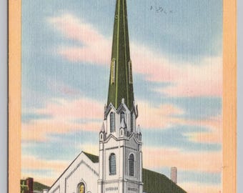 Antique Postcard, Central Presbyterian Church, Memorial Square, Chambersburg Pennsylvania, 1940s Linen Postcard
