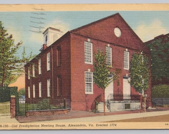 Antique Postcard, Old Presbyterian Meeting House, Erected 1774, Alexandria Virginia, 1940s Linen Postcard