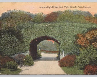 Antique Postcard, Lincoln Park Bridge & Walk, Chicago Illinois, 1910s unposted