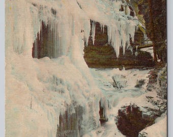 Antique Postcard, Rainbow Falls in Winter, Watkins Glen New York, Posted 1920