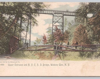 Antique Postcard, NY Connecting Railroad Bridge, Watkins Glen New York, Posted 1907, The Rotograph Co., Undivided Back