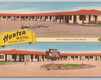 Antique Postcard, Hunter Motel, Salinas California, Posted 1951, one of california's finest motels