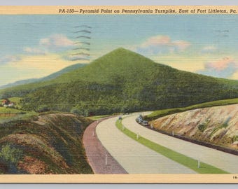 Antique Postcard, Pyramid Point on Pennsylvania Turnpike, east of Fort Littleton Pennsylvania, Posted 1945
