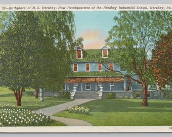 Antique Postcard, Birthplace of M.S. Hershey, now headquarters of the Hershey Industrial School, Hershey Pennsylvania, Posted 1947