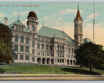 Antique Postcard, B.M.C. Durfee High School, Fall River Massachusetts, DB, Posted 1912