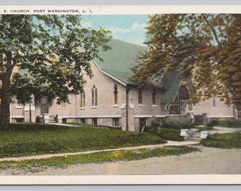 Antique Postcard, M.E. Church (Methodist Episcopalian), Port Washington Long island New York, 1930s White Border Postcard