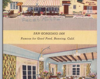 Antique Postcard, San Gorgonio Inn, famous for good food, Banning California, Posted 1951