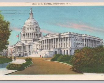 Antique Postcard, U.S. Capitol, view of front drive, Washington DC, Posted 1949