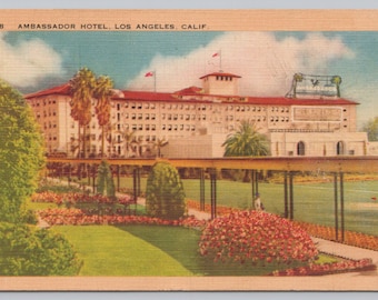 Antique Postcard, Ambassador Hotel, Los Angeles California, Posted 1944