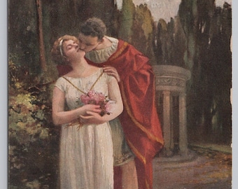 Antique Postcard, Roman Couple Kissing, E. Schneider Art, Romantic Postcard, Printed in Germany, Early 1900s Unposted