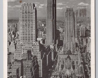 Antique Postcard, Rockefeller Center, RCA Building, St. Patrick's Cathedral, New York City NY, Posted 1944