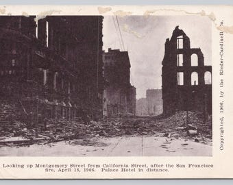 Antique Postcard, Looking up Montgomery Street after 1906 San Francsco Fire, San Francisco California, 1906 Unposted